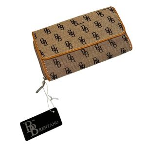 Womens Clutch Wallet Purse BBrentano Brown Zippered Identification Holder